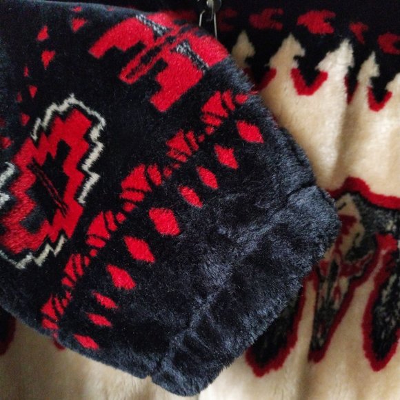 Sherpa Fleece Tribal Jacket Native American Faux Mouton Fur Zip Vintage Fleece - Picture 8 of 9